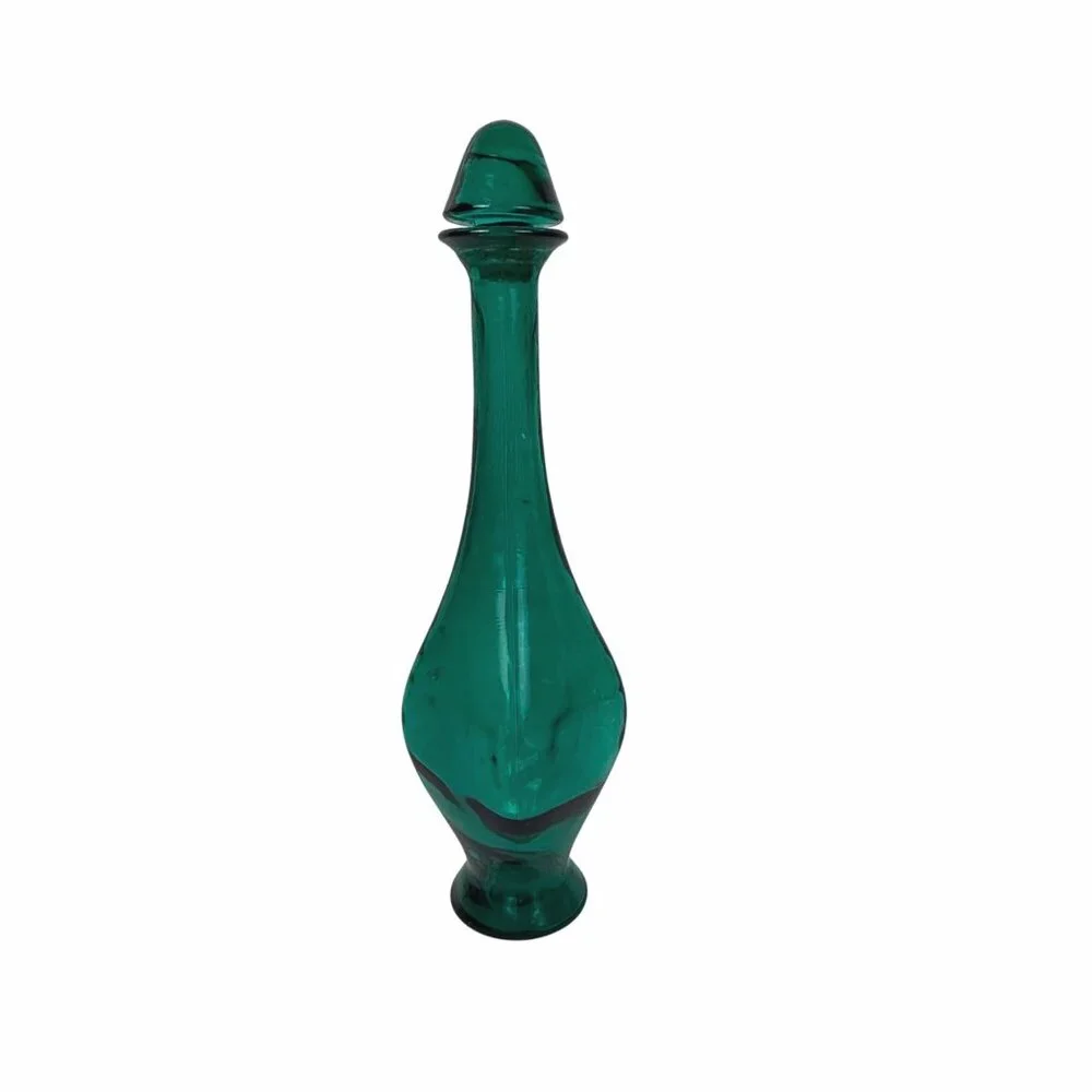 Pier 1 Imports Green Glass Decanter Square Genie Bottle 19